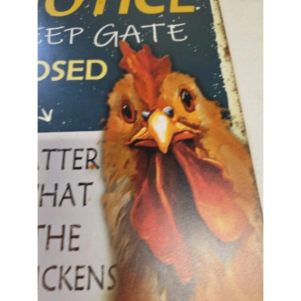 Keep Gate Closed Chickens Say Rustic-looking Metal Sign 8x12 Barn‎ Farmhouse